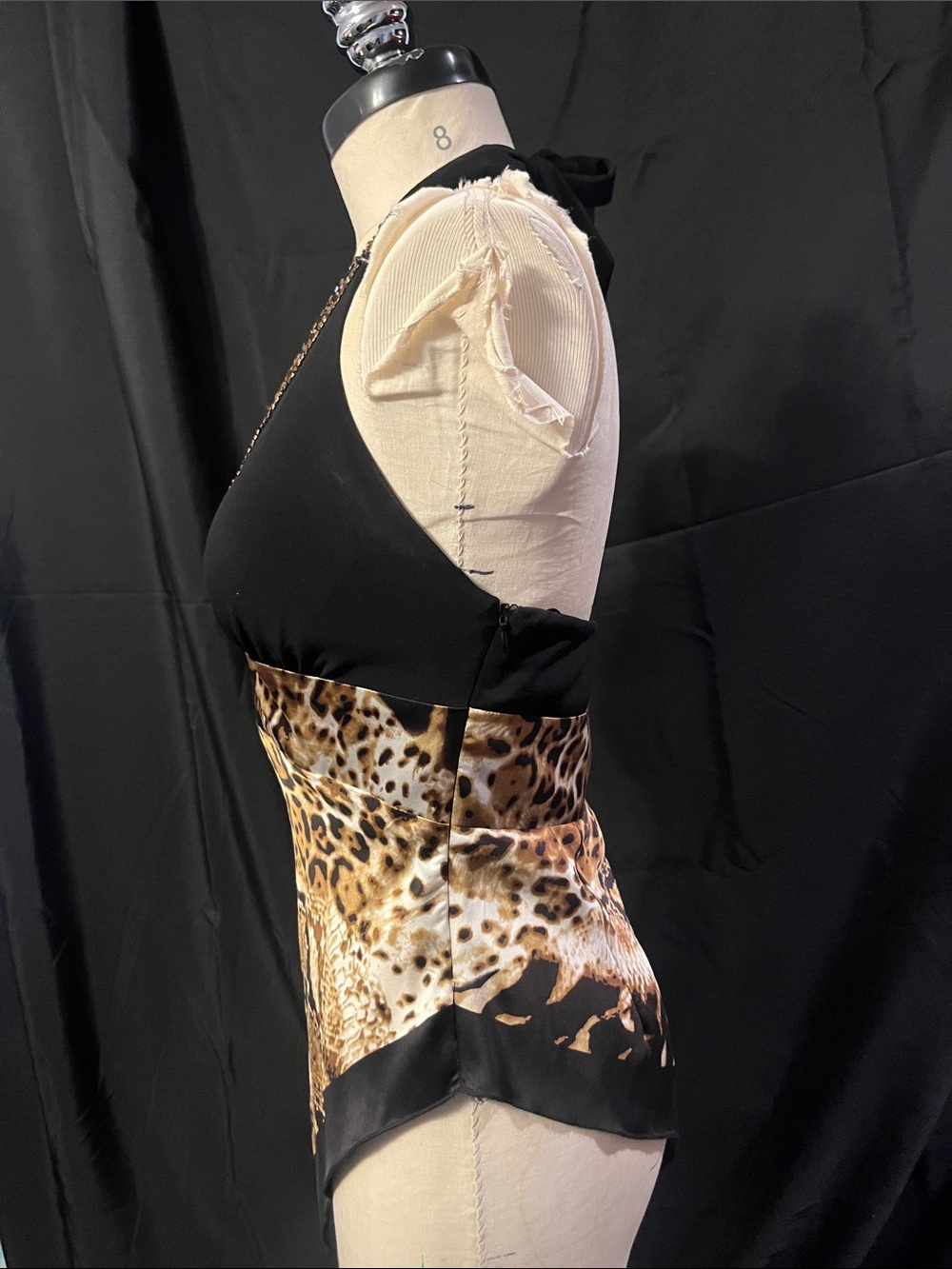 Black & Leopard and Snake Print Beaded/ Sequin Halter Top - Picture 5 of 8